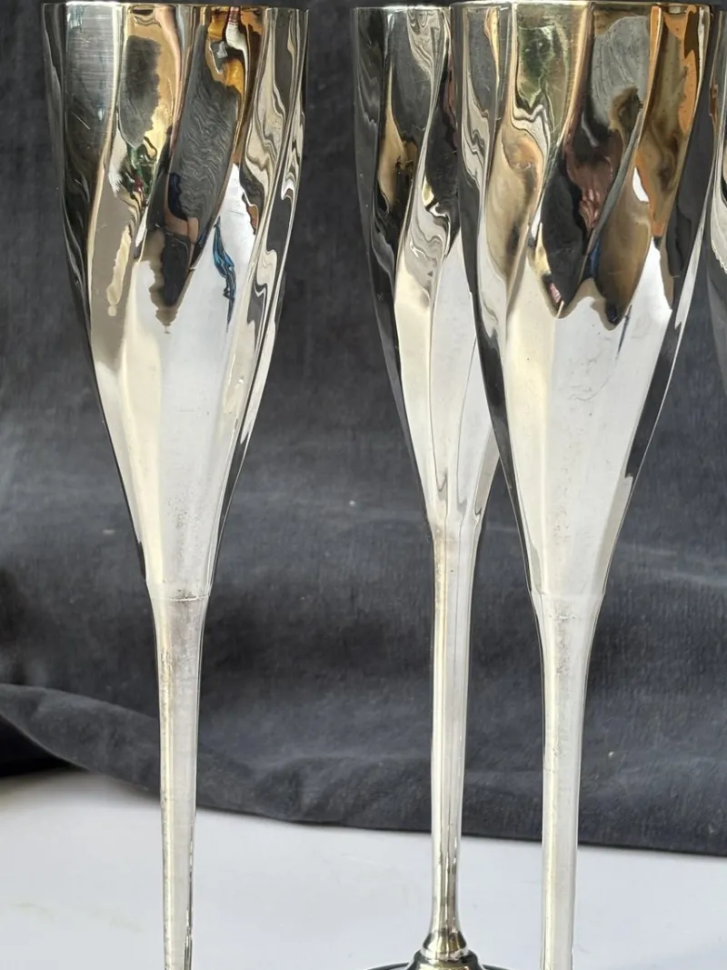 Pamono Art Deco Silver-Plated Champagne Glasses, France, 1920s, Set of 4> Glassware