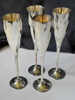 Pamono Art Deco Silver-Plated Champagne Glasses, France, 1920s, Set of 4><noscript><img width=