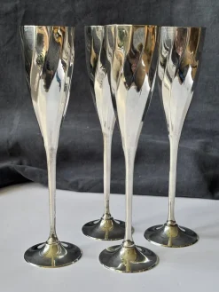 Pamono Art Deco Silver-Plated Champagne Glasses, France, 1920s, Set of 4><noscript><img width=