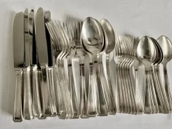 Pamono Art Deco Silver-Plated Cutlery Set with GHM Monogram from Wiskemann, Belgium, 1935, Set of 40><noscript><img width=
