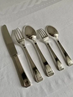 Pamono Art Deco Silver-Plated Cutlery Set with GHM Monogram from Wiskemann, Belgium, 1935, Set of 40><noscript><img width=
