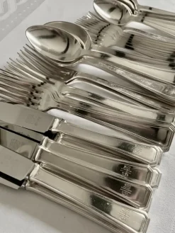 Pamono Art Deco Silver-Plated Cutlery Set with GHM Monogram from Wiskemann, Belgium, 1935, Set of 40><noscript><img width=