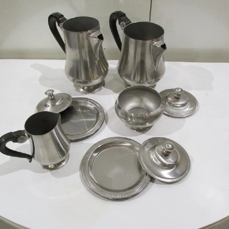 Pamono Art Deco Stainless Steel Coffee & Tea Set from Létang & Rémy, 1980s, Set of 6> Coffee & Tea Service
