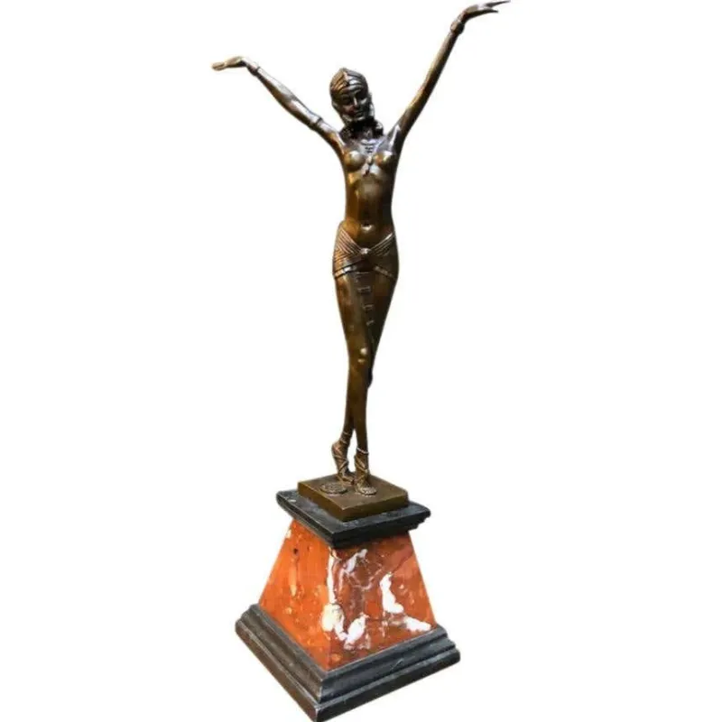 Pamono Art Deco Style Bronze Ballerina on Marble Base by J. B. Deposee> Art Deco