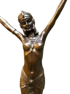 Pamono Art Deco Style Bronze Ballerina on Marble Base by J. B. Deposee><noscript><img width=