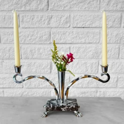 Pamono Art Deco Style Candelabras in Chrome and Marble, Sweden, 1950s, Set of 2><noscript><img width=