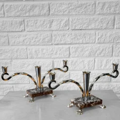 Pamono Art Deco Style Candelabras in Chrome and Marble, Sweden, 1950s, Set of 2><noscript><img width=