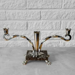 Pamono Art Deco Style Candelabras in Chrome and Marble, Sweden, 1950s, Set of 2><noscript><img width=