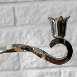 Pamono Art Deco Style Candelabras in Chrome and Marble, Sweden, 1950s, Set of 2><noscript><img width=