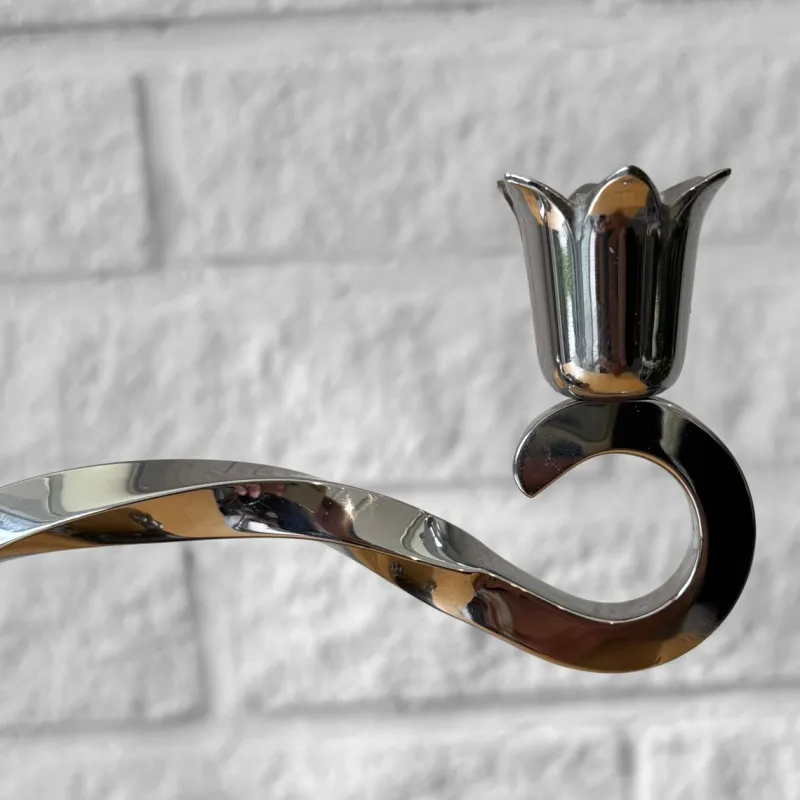 Pamono Art Deco Style Candelabras in Chrome and Marble, Sweden, 1950s, Set of 2> Candleholders