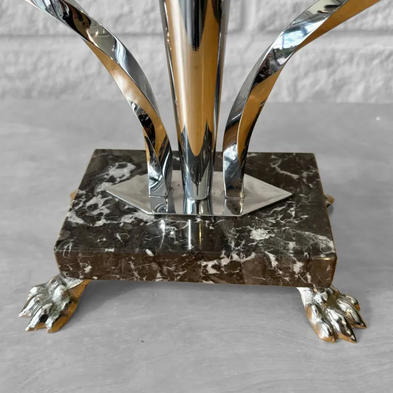 Pamono Art Deco Style Candelabras in Chrome and Marble, Sweden, 1950s, Set of 2> Candleholders