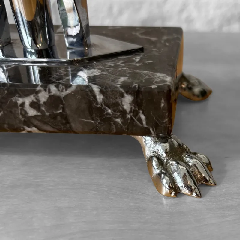 Pamono Art Deco Style Candelabras in Chrome and Marble, Sweden, 1950s, Set of 2> Candleholders