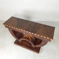 Pamono Art Deco Style Console Table with Various Types of Inlaid Wood, 1980s><noscript><img width=