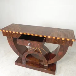 Pamono Art Deco Style Console Table with Various Types of Inlaid Wood, 1980s><noscript><img width=