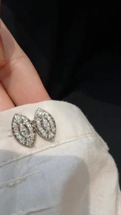 Pamono Art Deco Style Double Navette in 18 Karat White Gold and Diamond Cufflinks, 1960s, Set of 2> Cufflinks