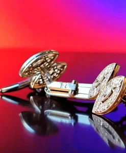 Pamono Art Deco Style Double Navette in 18 Karat White Gold and Diamond Cufflinks, 1960s, Set of 2><noscript><img width=