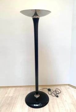 Pamono Art Deco Style Floor Lamp in Black Lacquer and Nickel> Floor Lamps