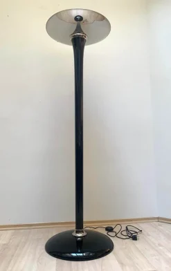 Pamono Art Deco Style Floor Lamp in Black Lacquer and Nickel><noscript><img width=