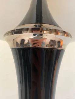 Pamono Art Deco Style Floor Lamp in Black Lacquer and Nickel><noscript><img width=