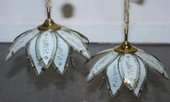 New Pamono Art Deco Style Glass Lotus Ceiling Lamps, 1960s, Set of 2