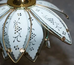 New Pamono Art Deco Style Glass Lotus Ceiling Lamps, 1960s, Set of 2