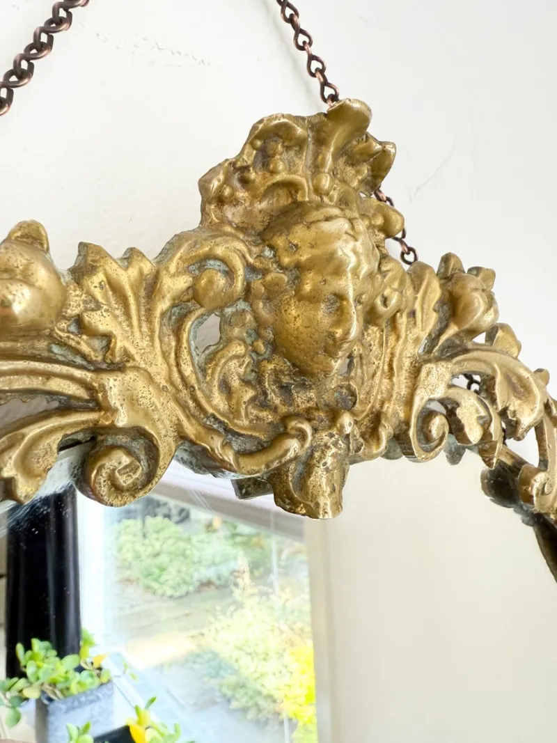 Pamono Art Deco Style Oval Mirror with Brass Floral Details, 1960s> Mirrors