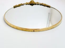 Pamono Art Deco Style Oval Mirror with Brass Floral Details, 1960s><noscript><img width=