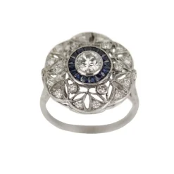 New Pamono Art Deco Style Ring in 900 Platinum with Diamonds and Sapphires