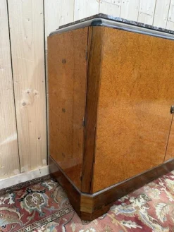 Pamono Art Deco Style Sideboard in Amboyna Burl and Marble