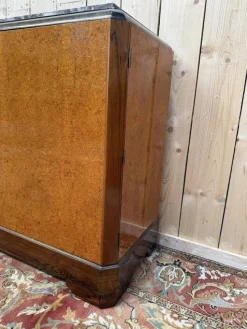 Pamono Art Deco Style Sideboard in Amboyna Burl and Marble