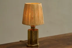 Best Pamono Art Deco Table Lamp in Patinated Brass with Raffia Shade, 1940s