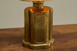 Best Pamono Art Deco Table Lamp in Patinated Brass with Raffia Shade, 1940s
