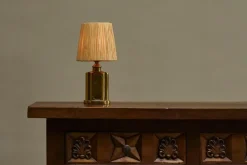 Best Pamono Art Deco Table Lamp in Patinated Brass with Raffia Shade, 1940s