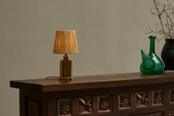 Best Pamono Art Deco Table Lamp in Patinated Brass with Raffia Shade, 1940s