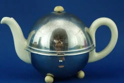 Pamono Art Deco Thermal Teapot in White Porcelain and Metal Shell from Bauscher Weiden, Germany, Early 1900s><noscript><img width=