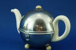 Pamono Art Deco Thermal Teapot in White Porcelain and Metal Shell from Bauscher Weiden, Germany, Early 1900s><noscript><img width=