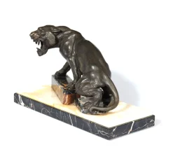 Pamono Art Deco Tiger, 1930, Patinated Bronze on Marble and Onyx><noscript><img width=