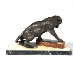 Pamono Art Deco Tiger, 1930, Patinated Bronze on Marble and Onyx><noscript><img width=