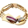 Pamono Art Deco Tubular Gold Bracelet with Rose-Cut Diamonds and Calibrated Rubies> Bracelets