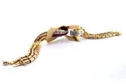 Pamono Art Deco Tubular Gold Bracelet with Rose-Cut Diamonds and Calibrated Rubies><noscript><img width=