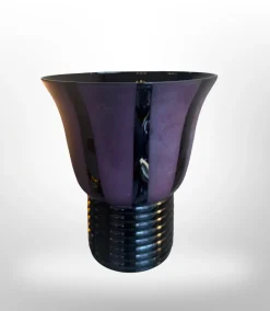 Pamono Art Deco Vase in Black Hyalite Glass, 1930> Vases