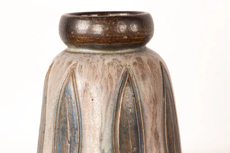 Pamono Art Deco Vase in Green and Gray Glazed Ceramic by Edouard Grégoire, 1920s> Vases