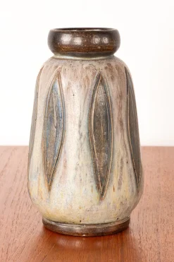 Pamono Art Deco Vase in Green and Gray Glazed Ceramic by Edouard Grégoire, 1920s><noscript><img width=