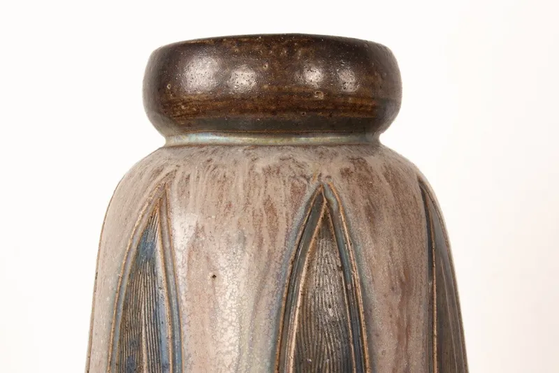 Pamono Art Deco Vase in Green and Gray Glazed Ceramic by Edouard Grégoire, 1920s> Vases