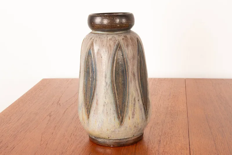 Pamono Art Deco Vase in Green and Gray Glazed Ceramic by Edouard Grégoire, 1920s> Vases