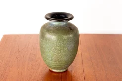 Sale Pamono Art Deco Vase in Speckled Green Glazed Stoneware from Roger Guérin, 1930s