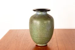Sale Pamono Art Deco Vase in Speckled Green Glazed Stoneware from Roger Guérin, 1930s
