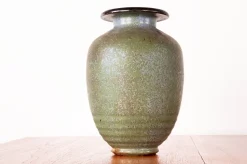Sale Pamono Art Deco Vase in Speckled Green Glazed Stoneware from Roger Guérin, 1930s
