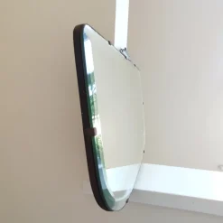 Pamono Art Deco Wall Mirror with Bevelled Frameless Edge and Chrome Fantail Crest, 1930s><noscript><img width=
