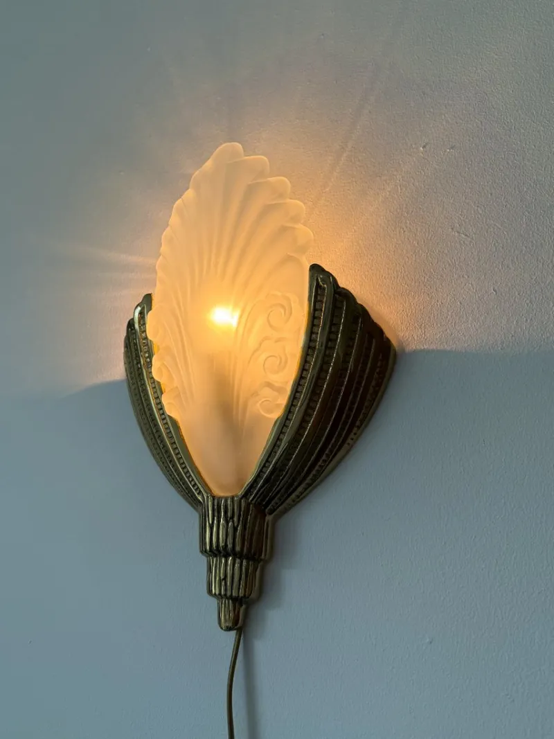 Pamono Art Deco Wall Sconce by Marcel Hudry and Val Saint Lambert, 1920s
